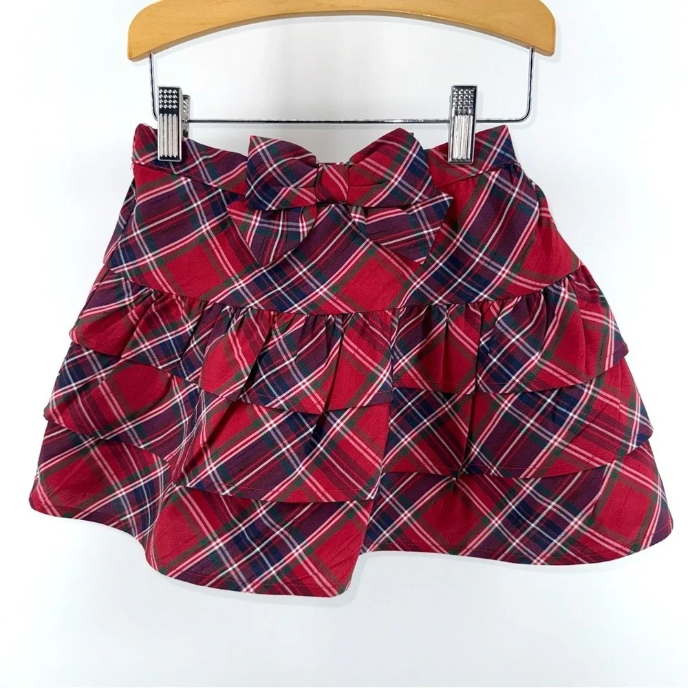 Gymboree Red Plaid Ruffle Holiday Christmas Skirt with Bow